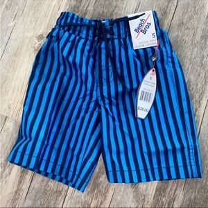 New Beach Bros Cool Blue Cabana Stripe Swim Shorts Little Boys 5